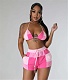 Color Block Print Halter Bra Two Piece Shorts Set LSL-6517