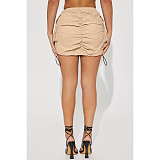 Casual Solid Color Drawstring Ruched Cargo Skirts ASL-6670