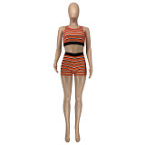 Stripe Print Cropped Tank Tops Biker Shorts Suit GLS-10128