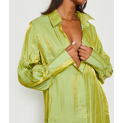 Solid Color Loose Long Sleeve Shirt Dresses ASL-6681