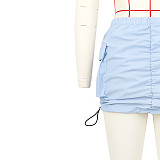 Casual Solid Color Drawstring Ruched Cargo Skirts ASL-6670