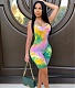 Tie Dye Print Spaghetti Strap Bodycon Rompers JH-337