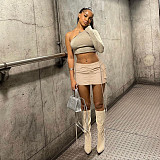Casual Solid Color Drawstring Ruched Cargo Skirts ASL-6670