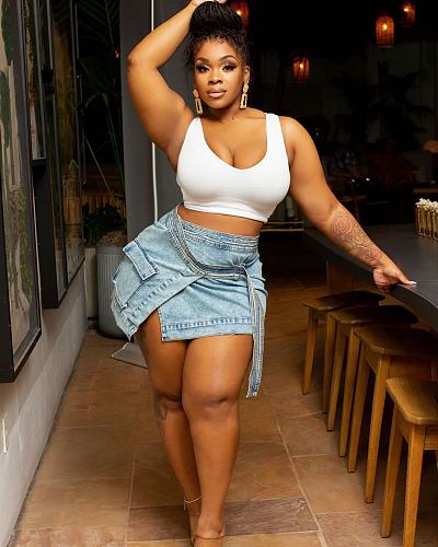 High Waist Lace Up Summer Mini Denim Skirts MEM-88497