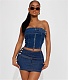 Strapless Crop Top Mini Skirt Denim Two Piece Set MEM-88496