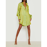 Solid Color Loose Long Sleeve Shirt Dresses ASL-6681