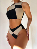 Color Block Patchwork Bikini Split Swimsuit L2301
