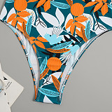 High Waist Patchwork Lace Up One Piece Bathing Suit L2317