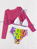 Long Sleeve Cover Up High Waist 3 Piece Bikini Suit L2315