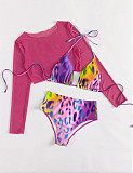 Long Sleeve Cover Up High Waist 3 Piece Bikini Suit L2315