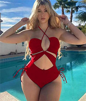 Hollow Out Halter Bandage One Piece Swimming Suit L2318
