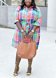 Plaid Print Turn Down Collar Plus Size Shirt Dresses TB-5706