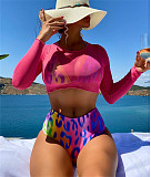 Long Sleeve Cover Up High Waist 3 Piece Bikini Suit L2315