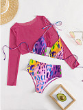 Long Sleeve Cover Up High Waist 3 Piece Bikini Suit L2315