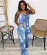 Tie Dye Print Spaghetti Strap Loose Wide Leg Jumpsuit BER-7052