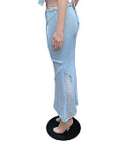 Solid Color Knitting Lace Up Slit Maxi Long Skirts XT-8173