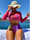 Long Sleeve Cover Up High Waist 3 Piece Bikini Suit L2315