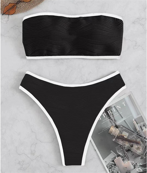 Solid Color Strapless High Waist Bikini Sets L2305
