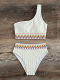 Skew Collar High Waist Swimsuit Elastic Bikini Set L2312