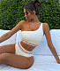 Skew Collar High Waist Swimsuit Elastic Bikini Set L2312
