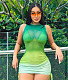 Mesh Gradient Print Drawstring Dress 3 Piece Bikini Suit L2308