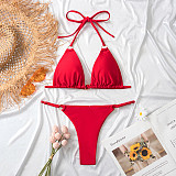 Solid Color Bandage Bikini Thong Two-piece Swimsuit M3039
