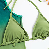 Mesh Gradient Print Drawstring Dress 3 Piece Bikini Suit L2308