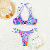 Sexy Patchwork Print Bikini Thong Beach Swimsuit M3048