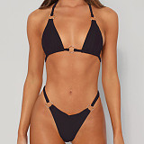 Solid Color Bandage Bikini Thong Two-piece Swimsuit M3039