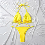 Solid Color Bandage Bikini Thong Two-piece Swimsuit M3039
