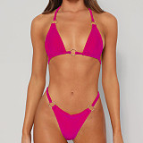 Solid Color Bandage Bikini Thong Two-piece Swimsuit M3039