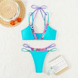 Sexy Patchwork Print Bikini Thong Beach Swimsuit M3048