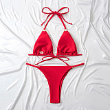 Solid Color Bandage Bikini Thong Two-piece Swimsuit M3039