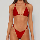 Solid Color Bandage Bikini Thong Two-piece Swimsuit M3039