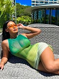Mesh Gradient Print Drawstring Dress 3 Piece Bikini Suit L2308