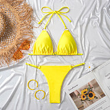 Solid Color Bandage Bikini Thong Two-piece Swimsuit M3039