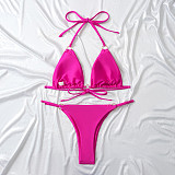 Solid Color Bandage Bikini Thong Two-piece Swimsuit M3039