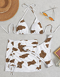 Drawstring Skirt Lace Up Bra 3 Piece Bikini Suit L22023