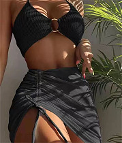 Halter Bathing Suit Mesh Skirt 3 Pieces Bikinis Set L22002
