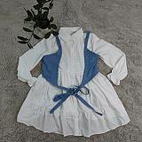 Chic Denim Lace Up Bra+Loose Shirt Dresses Set CY-7159