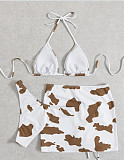 Drawstring Skirt Lace Up Bra 3 Piece Bikini Suit L22023