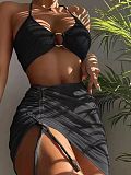 Halter Bathing Suit Mesh Skirt 3 Pieces Bikinis Set L22002