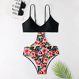 Floral Print Patchwork Hollow Out One Piece Bathing Suit TL2201