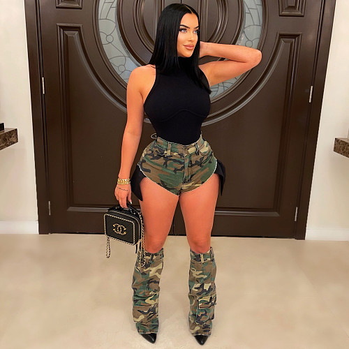 Street Camo Print Shorts with Leg Cover Calf Sleeve ZS-0600