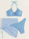 Halter Bathing Suit Mesh Skirt 3 Pieces Bikinis Set L22002