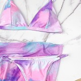 Tie Dye Print Bikini Cover Up Skirt 3 Piece Sets L22004