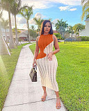 Color Matching Sleeveless Knitted Maxi Dresses TK-6295