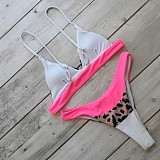 Leopard Print Patchwork High Waist Bikini Swimsuit C16