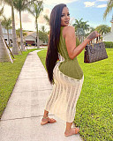 Color Matching Sleeveless Knitted Maxi Dresses TK-6295