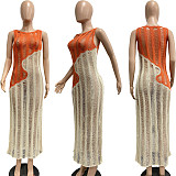 Color Matching Sleeveless Knitted Maxi Dresses TK-6295